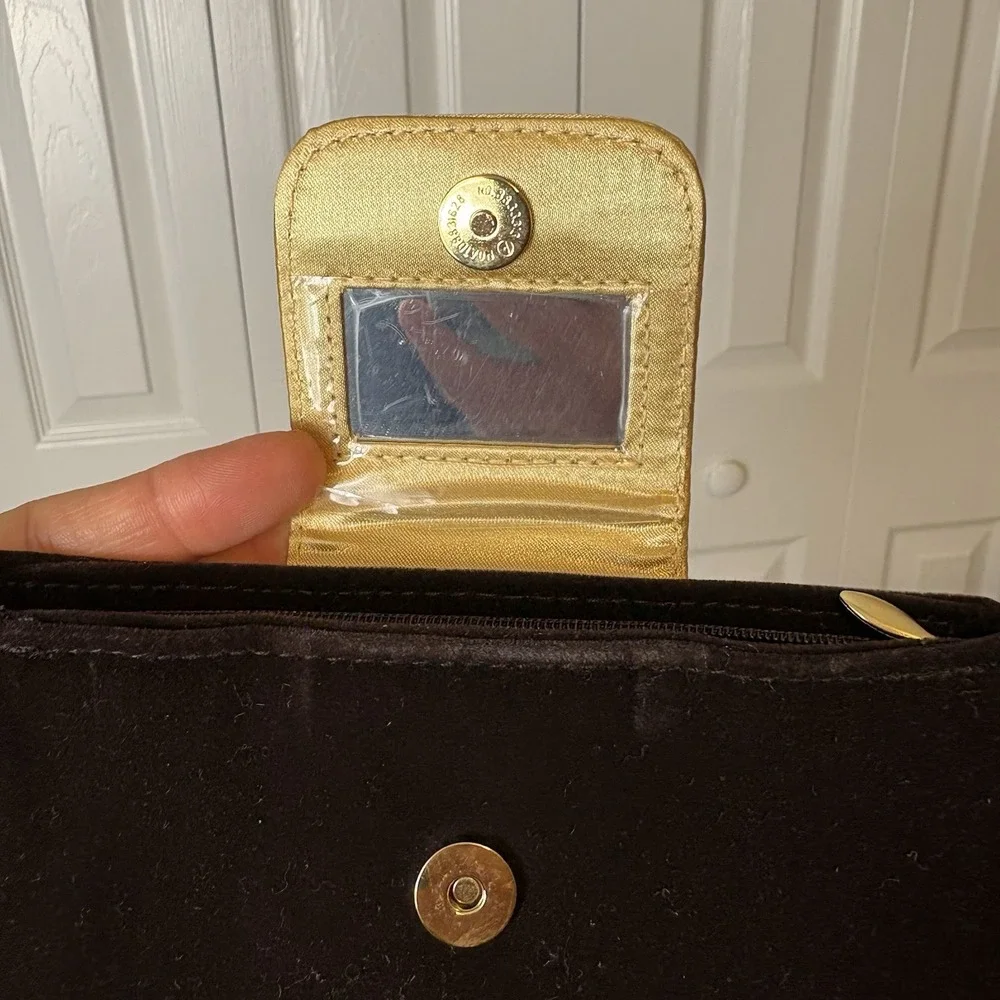 Yves Saint Laurent YSL Vintage Velvet Clutch Perfume Bag Brown With Mirror - Picture 6 of 9